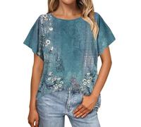 HOOUDO Summer Tops for Women UK Crew Neck Batwing Sleeve T-Shirts Oversized Loose Blouses Shirts Pullover Ladies Casual Blouse Top Tee