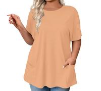 HOOUDO Summer Tops for Women UK Plus Size Oversized T Shirts Ladies Short Sleeve Crew Neck Tunic Top Loose Baggy Swing Blouses Tee Top Plain Casual T-Shirts Pullover