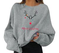 HOOUDO Sweatshirt For Women Loose Casual Long Sleeve Jumpers Crewneck Christmas Reindeer Oversized T Shirts Ladies Winter Blouse