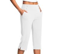 HOOUDO Swimming Shorts Womens Ladies Soft 3/4 Length Cropped Pants High Waist Stretch Pull on Bottoms Summer Golf Chino Joggers Leggings Ladies Shorts White