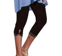 HOOUDO T Shirt Cropped Leggings Ladies High Waisted Capri Pants Summer 3/4 Length Stretch Pull on Trousers Plus Size Gym Yoga Shorts Ladies Cropped Leggings