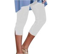 HOOUDO T Shirt Cropped Leggings Ladies High Waisted Capri Pants Summer 3/4 Length Stretch Pull on Trousers Plus Size Gym Yoga Shorts Cropped Leggings with Pockets