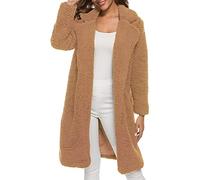 HOOUDO Teddy Coats for Women UK Fluffy Plus Size Jacket Parka Coat with Pockets Comfy Cozy Overcoat Casual Long Open Front Sherpa Fleece Cardigan Vintage Jackets