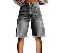 HOOUDO Today 2025 Clearance Denim Shorts with Pockets Knee Length Bermuda Jean High Waisted Casual Summer Capri Hot Pants Ladies Pull On Black Denim Shorts Women High Waist