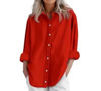 HOOUDO Today Show Deals of The Day Linen Tops for Women UK Long Sleeve Button Down Blouses Shirts Ladies Summer Casual T-Shirts Oversized Lightweight Tunic Top Tee Plus Size Red