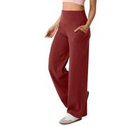 HOOUDO Today's Deals of The Day Wide Leg Trousers for Women UK High Waist Stretchy Tummy Control Yoga Pants Palazzo Sweatpants Loose Casual Lounge Pants Wine