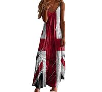 HOOUDO Union Jack Dresses for Women Long Maxi 90s Fancy Dress Costumes Casual Sleeveless British Flag Dress Union Jack Clothing Ladies Coronation Dresses Summer Beach Sundresses Black