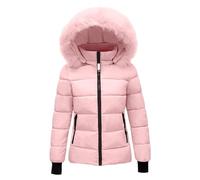 HOOUDO Warehouse Clearance Bargains Sale Womens Quilted Jacket Winter Puffer Coats Lightweight Down Jackets with Fur Hood Plus Size Warm Long Sleeve Parka Outwear Trench Coat Gifts Under 5 Pounds