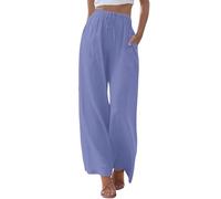 HOOUDO Warehouse Womens Linen Trousers Summer Wide Leg Beach Trousers with Pockets Flowy Elastic Waist Palazzo Pants Casual Lightweight Lounge Pants