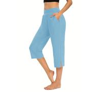 HOOUDO White Cropped Trousers Summer Lightweight Yoga Pants Stretchy High Waist Cropped Trousers Ladies Wide Leg Joggers Lounge Shorts My Orders UK 2024
