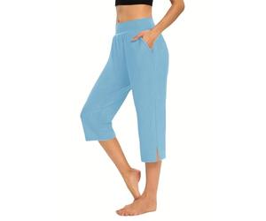 HOOUDO White Cropped Trousers Summer Lightweight Yoga Pants Stretchy High Waist Cropped Trousers Ladies Wide Leg Joggers Lounge Shorts My Orders UK 2024