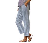 HOOUDO White Linen Trousers Womens 4XL Summer Loose Palazzo Lounge Pants with Pockets Elastic Waist Wide Leg Boho Trousers Ladies Casual Tracksuit Bottom Joggers