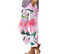 HOOUDO White Linen Trousers Womens Short Leg Summer Loose Palazzo Lounge Pants with Pockets Elastic Waist Wide Leg Boho Trousers Ladies Casual Tracksuit Bottom Joggers