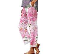 HOOUDO White Linen Trousers Womens Short Length Summer Loose Palazzo Lounge Pants with Pockets Elastic Waist Wide Leg Boho Trousers Ladies Casual Tracksuit Bottom Joggers