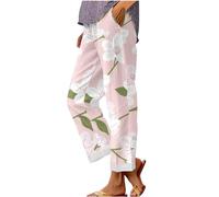 HOOUDO White Linen Trousers Womens Tall Summer Loose Palazzo Lounge Pants with Pockets Elastic Waist Wide Leg Boho Trousers Ladies Casual Tracksuit Bottom Joggers