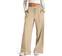 HOOUDO Wide Leg Joggers for Women UK Baggy Elastic High Waisted Sweatpants Loose Casual Tracksuit Bottoms Ladies Lounge Trousers Jogger Pants for Sport Yoga Running Next Day Delivery Flowers Khaki