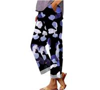 HOOUDO Wide Leg Linen Trousers for Women UK with Pockets Summer Loose Palazzo Lounge Pants with Pockets Elastic Waist Wide Leg Boho Trousers Ladies Casual Tracksuit Bottom Joggers