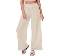 HOOUDO Wide Leg Trousers for Women UK Summer Breathable Lounge Pants Light Weight High Waisted Yoga Pants 2024 Palazzo Harem Trousers Soft Boho Loungewear Harem Pants Jumpsuit for Women UK White