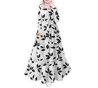 HOOUDO Women Beach Dress Women’s Prayer Dress Turkish Loose Muslim Dress Prayer Garment Satin Maxi Hijab Dress Elegant Jilbab Burqa Muslim Robes Abaya Dress for Teenage Girls Outdoor White