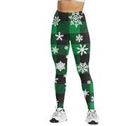 HOOUDO Women Christmas Leggings Elastic Winter Yoga Pants Ladies Santa Tights High Waist Gym Fitness Christmas Costume Funny Slim Fit Leggings Comfort Warm Active Wear Trousers Army Green