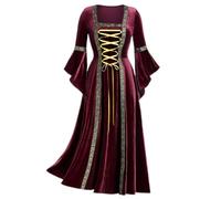 HOOUDO Women Halloween Fancy Costumes Elegant Vintage Medieval Costumes Evening Carnival Adult Costume Witches Sexy Renaissance Costume Bell Sleeve Traditional Gothic Costumes Wine