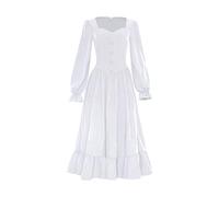 HOOUDO Women Halloween Fancy Dress Cosplay Vintage Medieval Dress Steampunk Victorian Irish Dress Witches Swing Renaissance Costume Bell Sleeve Traditional Gothic Dresses White