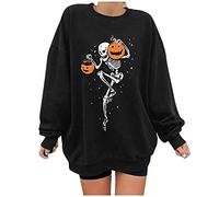 HOOUDO Women Halloween Tops Sale Clearance Graphic Sweatshirt Round Neck Long-Sleeved Pullover Top Pumpkin Print Holiday Loungewear Relaxed Fit Soft Streetwear Costumes Black