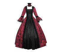 HOOUDO Women Medieval Costume Traditional Cosplay Fancy Dress Elegant Flare Sleeve Halloween Outfit Bellatrix Lestrange Vampire Cocktail Dresses Party Sexy Dress 2023 New Red