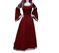 HOOUDO Women Medieval Costume Vintage Cosplay Irish Dress Plus Size Flare Sleeve Halloween Costume Witches Carnival Cocktail Dresses Party Princess Clothes 2023 New Red