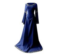HOOUDO Women Medieval Costume Vintage Cosplay Irish Dress Plus Size Flare Sleeve Halloween Costume Witches Carnival Cocktail Dresses Party Princess Clothes 2023 New Blue