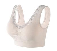 HOOUDO Women’s Bras Push Up Adjustable Straps Bra Wireless Lace Minimiser Bra Crop Top Non Padded Full Support Bralettes T Shirt for Big Bust Beige