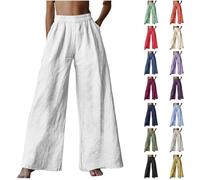 HOOUDO Women Sandals Clearance Cotton Linen Trousers for Women UK Summer Wide Leg Palazzo Pants Drawstring Elastic Waist Bottoms with Pockets Lightweight Loose Yoga Pants
