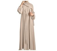 HOOUDO Women Strand Dress Womens Prayer Dress Turkish Loose Fit Muslim Dress Muslim Outfits Satin Tasbih Hijab Dress Soft Jilbab Burqa Ramadan Clothes Beach Kaftan for Women UK Khaki