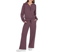 HOOUDO women tracksuit set Womens Two Piece Full Set Tracksuit Co Ord Sets for Women Long Sleeve Oversized Half Zip Sweatshirt Pullover Drawstrings Wide Leg Trousers Sweatpants Outfits