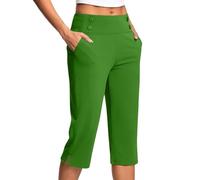 HOOUDO Womens Board Shorts Ladies Soft 3/4 Length Cropped Pants High Waist Stretch Pull on Bottoms Summer Golf Chino Joggers Leggings Ladies Shorts Size 18 Green