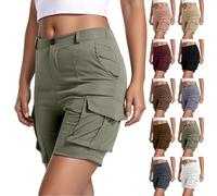 HOOUDO Womens Cargo Shorts with Pockets - 3/4 Trousers for Women Ladies Casual Combat Pants Summer High Waisted Wide Leg Bermuda Shorts Knee Length Tracksuit Bottoms 2025 Army Green