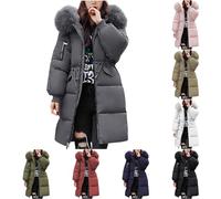 HOOUDO Womens Coats Size 14 Women's Down Jacket Mid Lenght Winter Puffer Coats Ladies Jackets Plus Size Slim Trench Coat Warm Padded Quilted Outwear Softshell Jackets