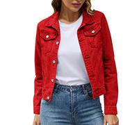 HOOUDO Womens Denim Jackets Long Sleeve Trucker Jacket Boyfriend Y2K Streetwear Oversized Ladies Grils Cropped Jean Jacket Solid Color Casual Button Coat with Pocket