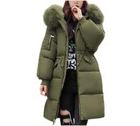HOOUDO Women's Down Jacket Winter Mid lenght Puffer Coats Ladies Lightweight Waterproof Jackets with Faux Fur Hood Plus Size Slim Trench Coat Long Sleeve Warm Outwear Outdoor Hiking Parka