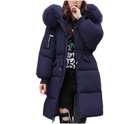 HOOUDO Women's Down Jacket Winter Mid lenght Puffer Coats Ladies Lightweight Waterproof Jackets with Faux Fur Hood Plus Size Slim Trench Coat Long Sleeve Warm Outwear Outdoor Hiking Parka