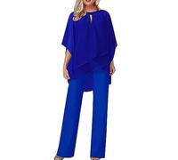 HOOUDO Women's Elegant Wedding Guest Trouser Suit 2 Piece Chiffon Formal Outfit Plus Size Prom Evening Two Piece Pants Suit Mother of The Bride