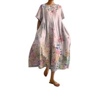 HOOUDO Women's Floral Summer Dresses Plus Size Short Sleeve Beach Sundresses Casual Loose Long Maxi Dresses Ladies Swing A Line Boho Dresses with Pockets
