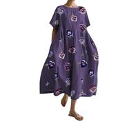 HOOUDO Women's Floral Summer Dresses Plus Size Short Sleeve Beach Sundresses Casual Loose Long Maxi Dresses Ladies Swing A Line Boho Dresses with Pockets