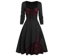 HOOUDO Women's Gothic Clothes Evening Plus Size Fancy Dress Princess Witches Halloween Outfit Bell Sleeve Retro Maxi Dresses Victorian Classic Clothes for Ladies Red