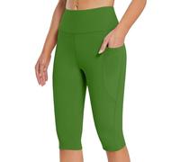 HOOUDO Women's High Waisted Summer Leggings with Pockets - Tummy Control, Yoga, Gym, Running, Seamless, Stretchy, Capri, Shorts, Bronze