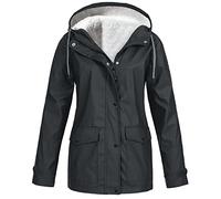 HOOUDO Women's Hooded Rain Coats Plus Size Lightweight Waterproof Jacket Drawstring Casual Rain Jackets Full Zipper Solid Raincoat Windproof Fall Winter Clothes Outerwear Hiking Mountain Outdoor Coat