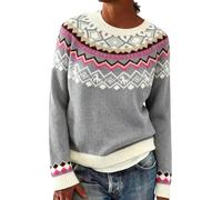 HOOUDO Women'S Jumper Fairisle Icelandic Sweaters Ladies Soft Comfortable Nordic Jumper Cosy Warm Sweater Casual Pullover Tops Knitwear Ladies Going Out Tops