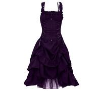 HOOUDO Womens Medieval Costume Evening Elegant Halloween Outfit Swing Bellatrix Lestrange Irish Dress Novelty Vintage for Ladies Vampire Classic Clothing Purple