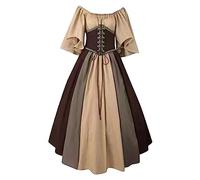 HOOUDO Womens Medieval Renaissance Dress with Corset 18th Century Style Irish Peasant Top Overdress Halloween Cosplay Costumes