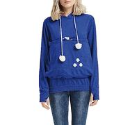 HOOUDO Womens Pet Pouch Hoodies Big Pockets Fleece Lined Pullover Tops Pet Puppy Dog Cat Holder Hooded Sweatshirt Long Sleeve Ladies Loose Animals Carrier Clothes Autumn and Winter Outwear Coat